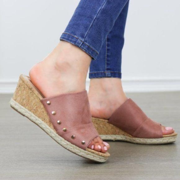 Suede Slip On Cork and Espadrille Wedge Sandal - Picture 6 of 6